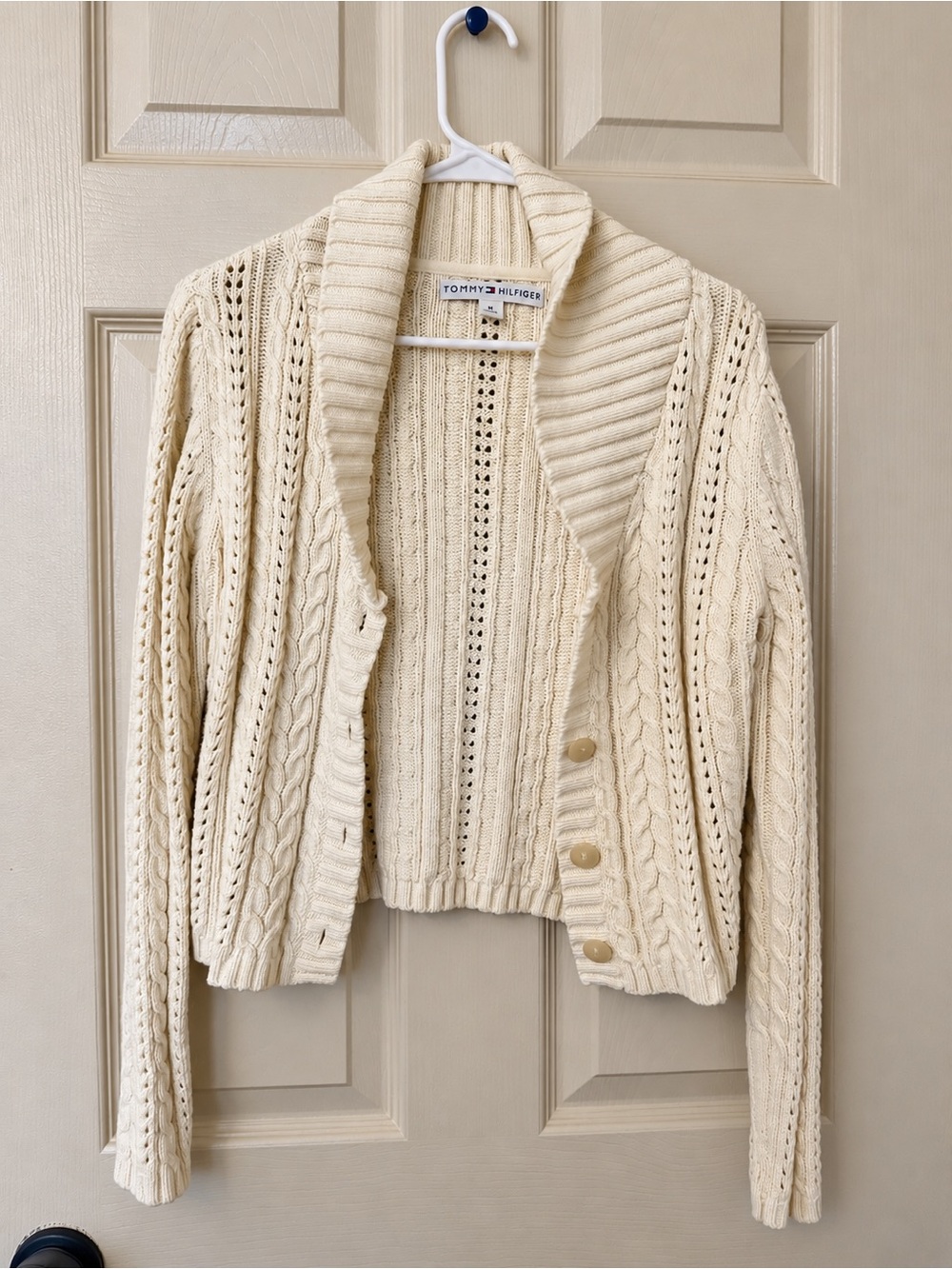 Tommy Hilfiger Cream Cable Knit Shawl Collar Cardigan